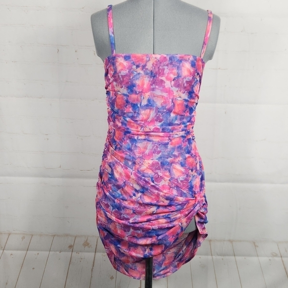 For Love & Lemons Natasha Floral Swim Cover Up Mesh Mini Dress in Multi Small - Picture 3 of 15